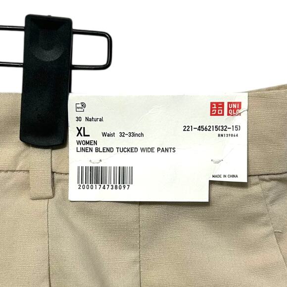 Uniqlo Linen Blend Tucked Wide Leg Pants NWT Women's Sz XL Beige Neutral Coastal - Picture 4 of 8